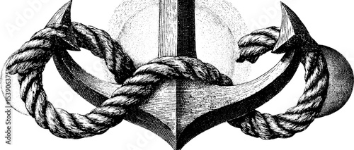 Nautical anchor and rope design in dotwork tattoo style