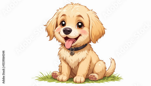 Golden Retriever Puppy: A Charming Cartoon Illustration .