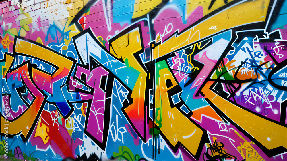 Obraz premium Colorful Urban Graffiti Wall with Abstract Street Art Design