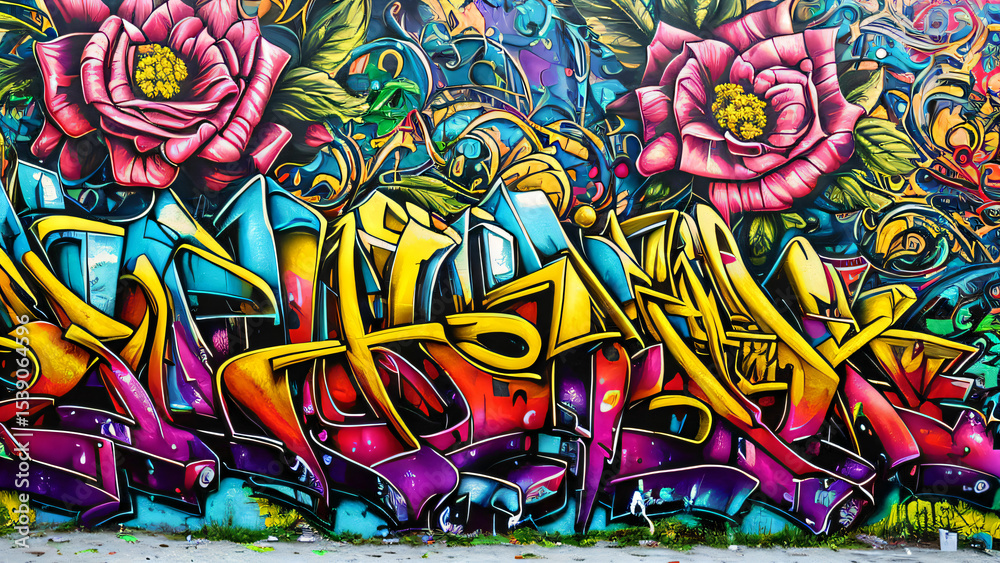 Obraz premium Colorful Urban Graffiti Wall with Abstract Street Art Design