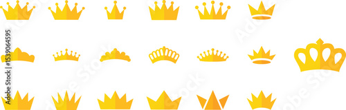 Gold crown icons set for graphic design, Royal crown silhouettes for regal artwork