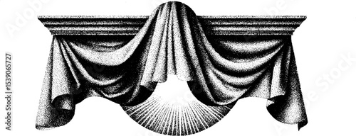 Curtain illuminated by morning sunlight in dotwork tattoo style design