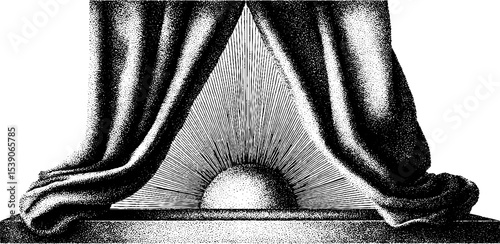 Dotwork tattoo design of morning sunlight streaming through curtain