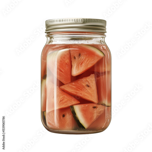 Fresh Watermelon Slices in Jar for Summer Refreshment and Homemade Treats on transparent background