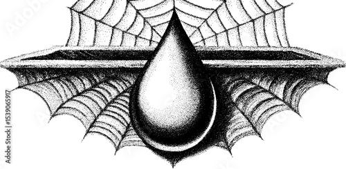 Intricate dotwork tattoo design with dew drop and spider web