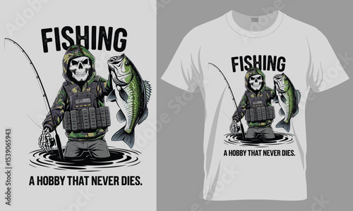 Fishing A Hobby That Never Dies T-Shirt - Skeleton Angler Tee
