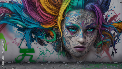 Colorful Urban Graffiti Wall with Abstract Street Art Design