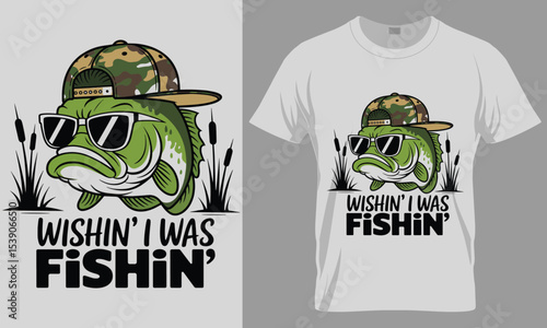 Wishin' I Was Fishin' T-Shirt - Funny Bass Angler Tee
