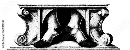 Cozy fireplace and wool socks in dotwork tattoo style art design