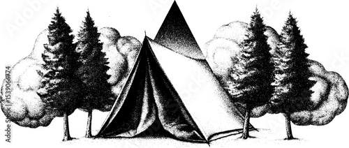 Enchanted forest glowing tent dotwork design for tattoo inspiration