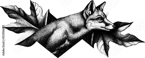 Intricate dotwork tattoo design of fox with falling leaves for artistic inspirations