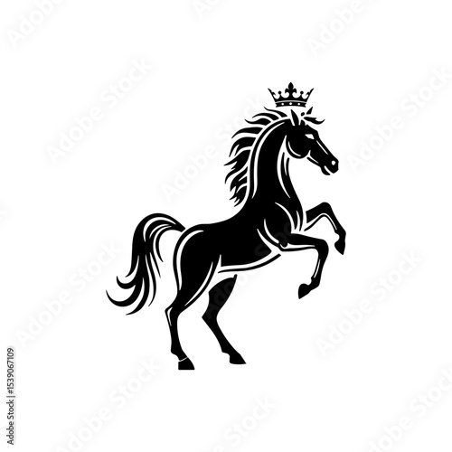 Silhouette of stallion horse with crown