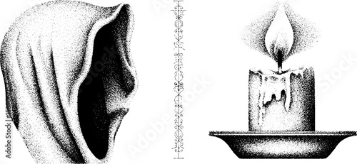 Dotwork ghost and candle flame tattoo art design for halloween decorations