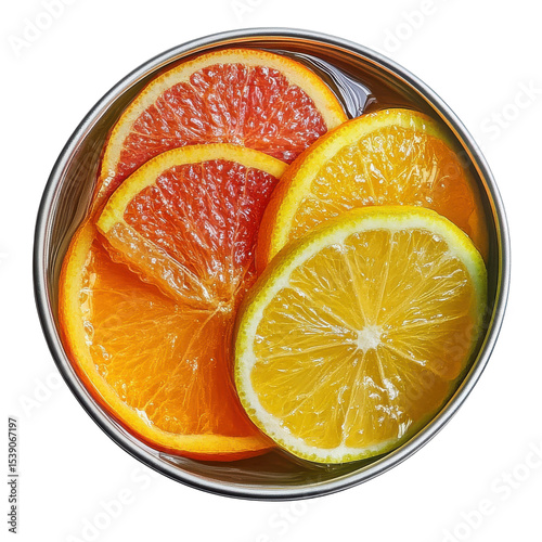 Fresh Citrus Fruits in a Bowl: Vibrant Oranges and Lemons for Healthy Snacking and Cooking Inspiration on transparent background