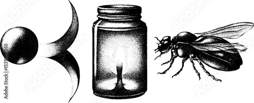 Enchanting firefly and luminous jar dotwork art for tattoo inspiration