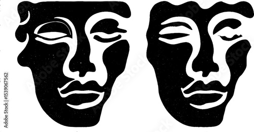 Minimalist black and white greek busts with broken nose - modern art design