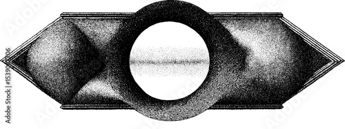 Dynamic halftone shape with bold central label design for modern graphics