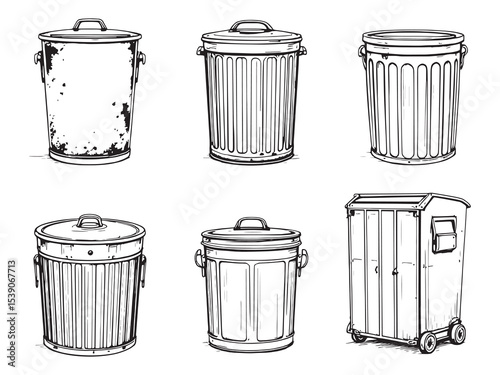 Metal Trash Can Outline Illustration