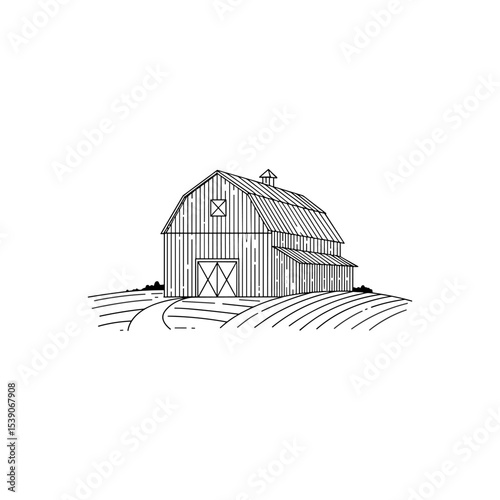 Vintage barn house for logo design in line style