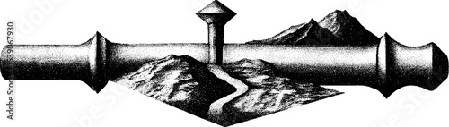 Intricate dotwork tattoo design featuring hiking stick and mountain trail motif for outdoor enthusiasts