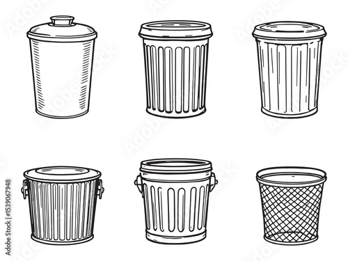 Metal Trash Can Minimal Sketch