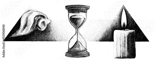 Time and transience: hourglass and candle wax tattoo design concept