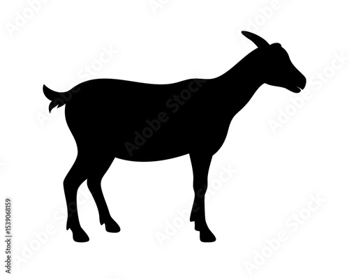 Goat Standing Silhouette Side View - Minimalist Livestock Vector Isolated on White for Farm Logos, Zodiac Art & Rural Branding