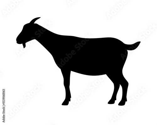 Goat Standing Silhouette Side View - Minimalist Livestock Vector Isolated on White for Farm Logos, Zodiac Art & Rural Branding