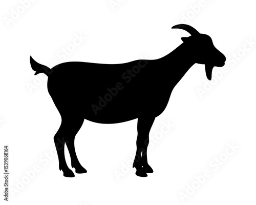 Goat Standing Silhouette Side View - Minimalist Livestock Vector Isolated on White for Farm Logos, Zodiac Art & Rural Branding