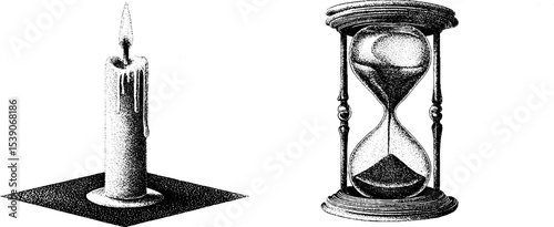 Timeless elegance: hourglass and candle wax dotwork design for tattoos