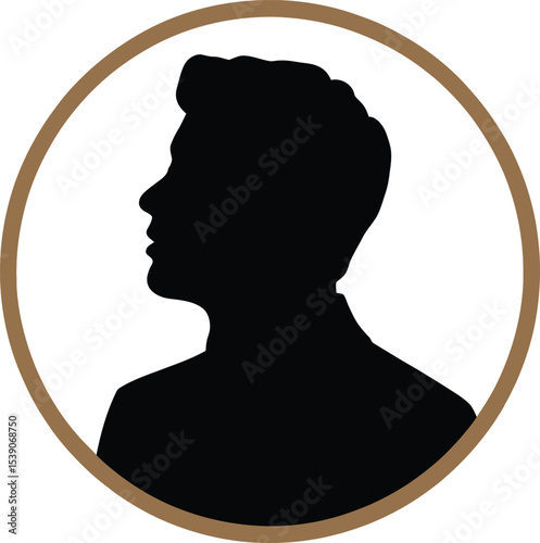 Male Silhouette Profile Black Gold Border Circle head