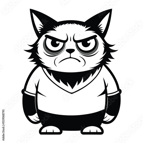 A Grumpy Cartoon Cat with an Irritated Expression Wearing a White Shirt a Picture of Discontent and Animosity