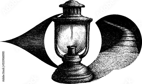 Intricate lantern and path in dotwork tattoo style design