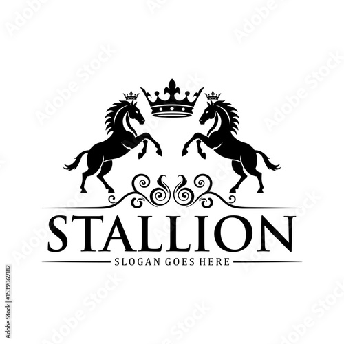 Vintage stallion horse with crown logo design