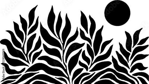 Minimalist black and white moonlit hill landscape design for background and decor