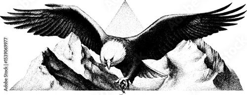 Majestic eagle and mountain ridge dotwork tattoo design for nature enthusiasts