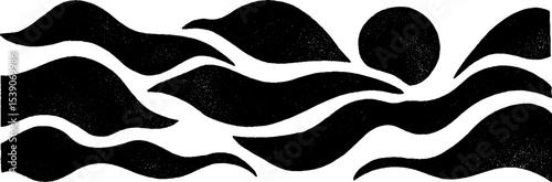 Minimalist black and white mountain ridge border design