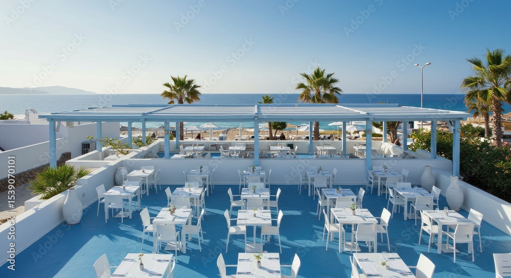 Fototapeta premium Seaside Dining Terrace with Ocean Views
