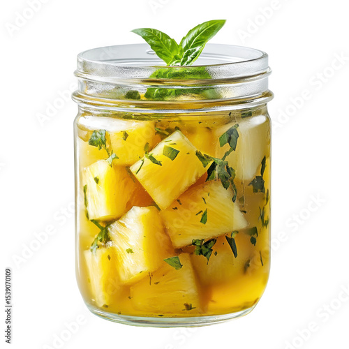 Refreshing Pineapple and Herb Salad in a Jar for Healthy Snacking on transparent background