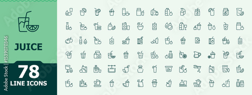 Juice line icon set. Related to wine, beer, restaurant, bottle, food, beverage and more. Drinks icon pack. Minimal thin line web icons set. Vector collections.