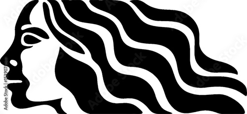 Minimalist profile of female face with flowing hair design for modern art