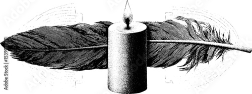 Raven feather and candle wax dotwork tattoo design for artistic inspiration