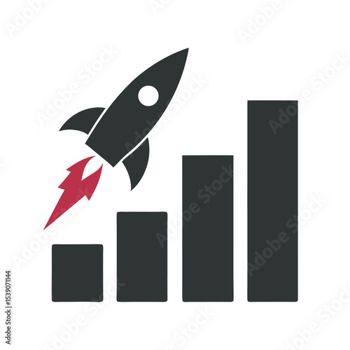 Growth Rocket Chart Icon Silhouette