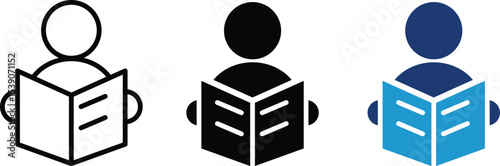 Set of Reading or learning with book flat icon for education apps and websites , vector illustration . 