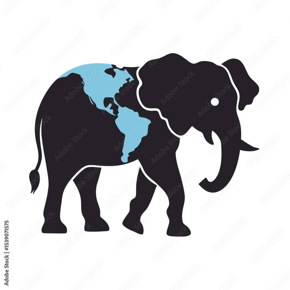 Fototapeta premium World Map Elephant Shape Silhouette