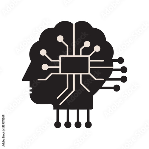 Ai Microchip Brain Silhouette Illustration