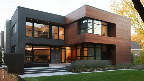 Modern homes featuring architectural wooden facades as the primary exterior material