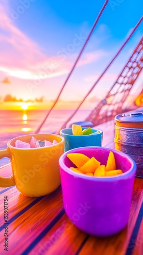 Sunset cruise tropical fruit dessert drinks