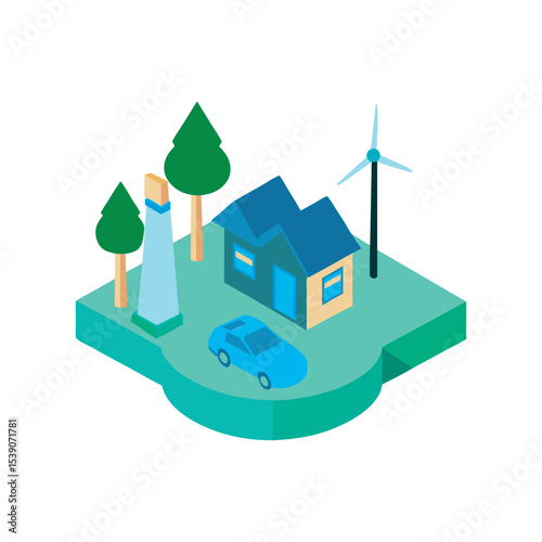 Sustainable Energy Isometric Landscape Design