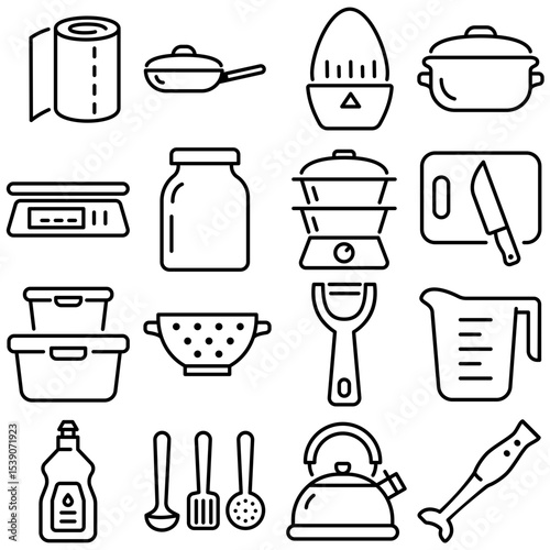 Kitchen Essentials Icon Set Outline Style (Part 2)